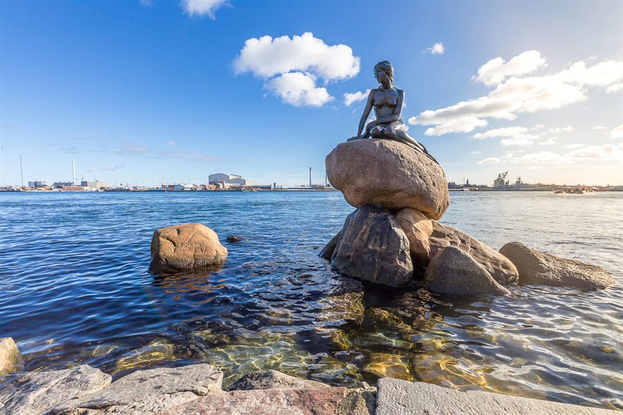 The Little Mermaid statue on her rock at Langelinie, close to the Copenhagen cruise port