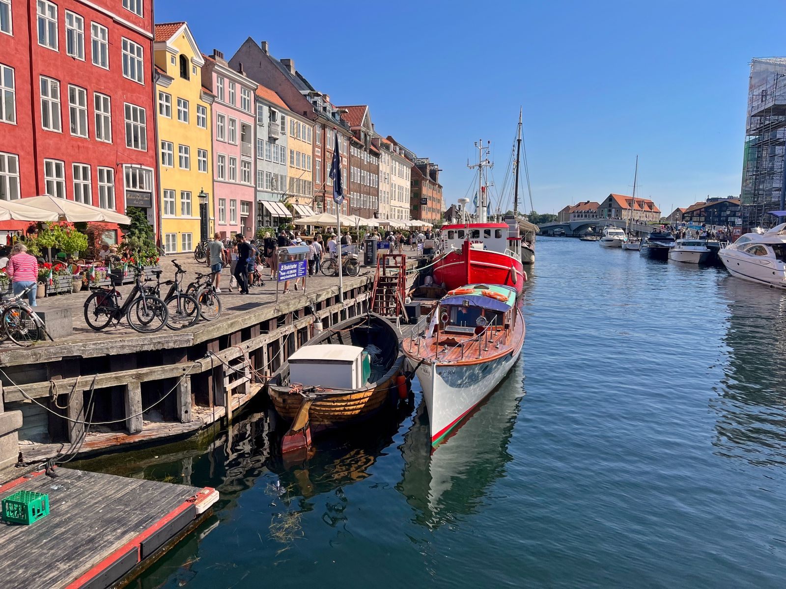 Colorful townhouses and moored boats along the Nyhavn canal, a short ride from the Copenhagen cruise port
